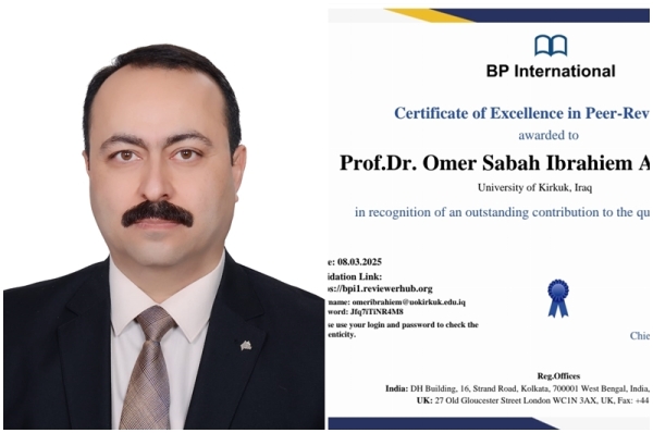 اختيار تدريسي بجامعة كركوك مقيماً علمياً لمجلات عالمية