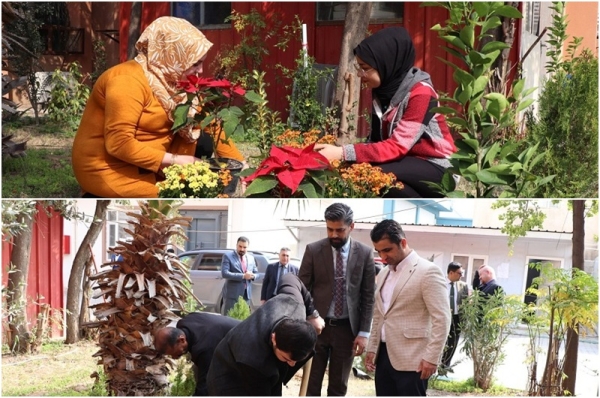 كلية الآداب تشرع بحملة تشجير وترميم حدائقها