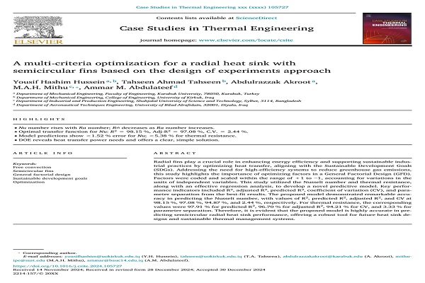 تدريسيان من كلية الهندسة بجامعة كركوك ينشران بحثًا في مجال تحسين الأداء الحراري للمجاري الحرارية