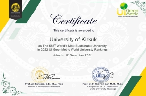 Within its series of achievements. University of Kirkuk is making progress in the (UI GreenMetric) classification