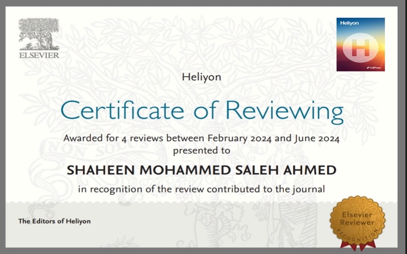 اختيار تدريسي في كلية العلوم بجامعة كركوك كمقيم علمي في أحدى المجلات العالمية