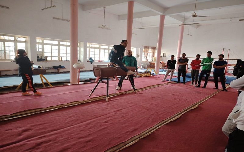 كلية التربية البدنية وعلوم الرياضة تقيم محاضرة عملية حول الأوضاع الأساسية على جهاز حصان الحلق في الجمناستك