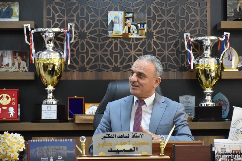The Dean of the College receives well-wishers on the occasion of the College achieving first place at the college level according to the indicators of the Presidency of the University of Kirkuk