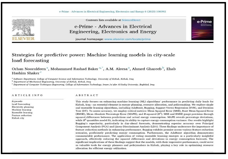 مجموعة باحثين من كلية علوم الحاسوب وتكنولوجيا المعلومات ينشرون بحثاً في مجلة عالمية